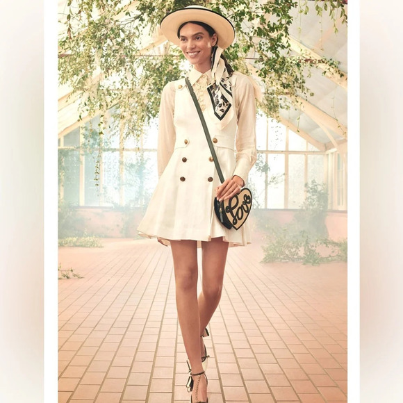 Zimmermann Lovestruck Gold Buttoned Linen Mini Dress Sz 3 US 10 White nwt - Picture 1 of 15